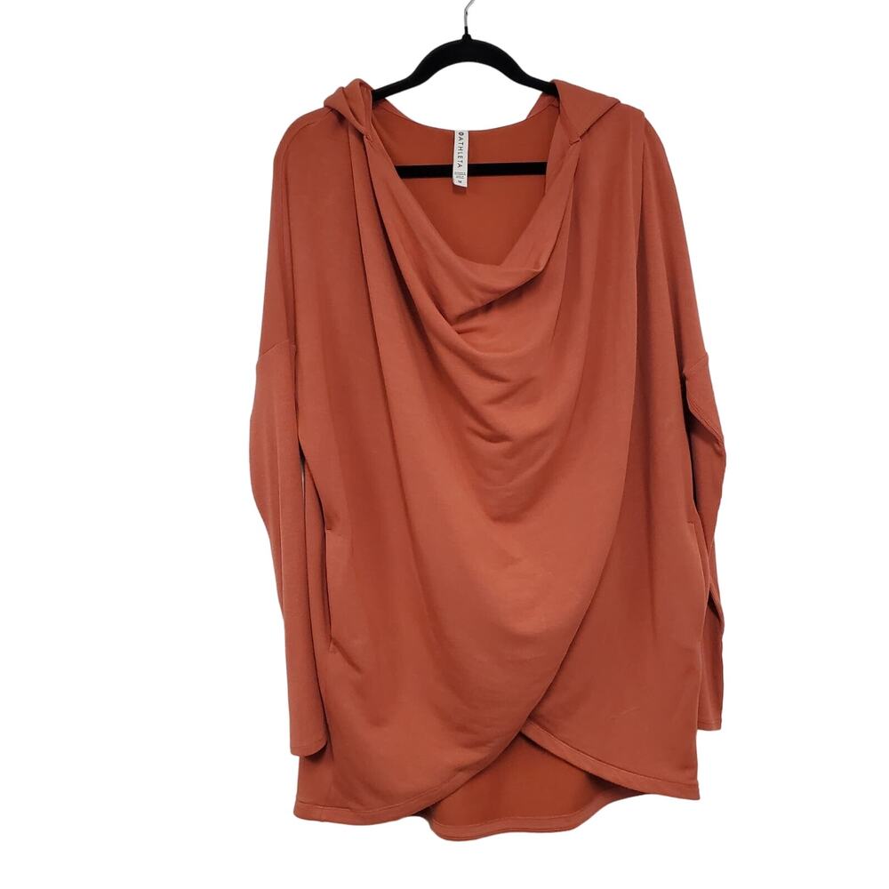 Athleta Cozy Wrap Front Sweatshirt M Terra Cotta Orange Yoga Athleisure Travel